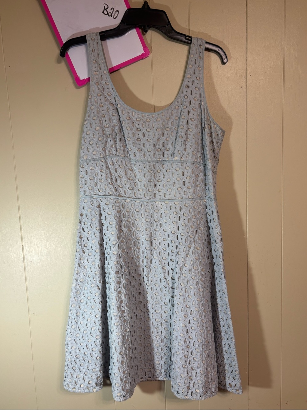 LOFT Light Blue Sleeveless Eyelet Fit-and-Flare Dress